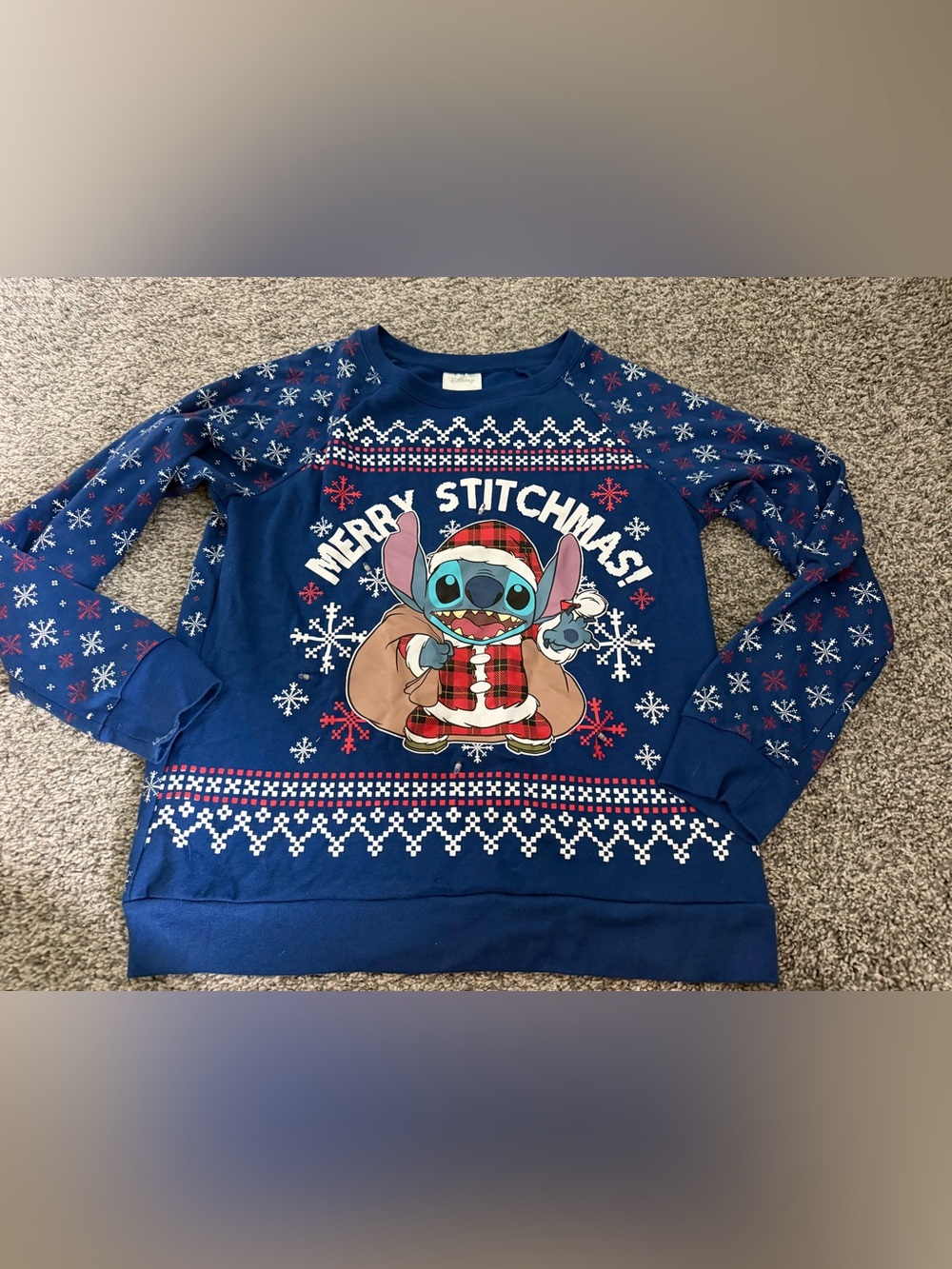 Disney Stitch Christmas Sweatshirt Womens M 7/9 Light Up** Ugly Sweater Navy
